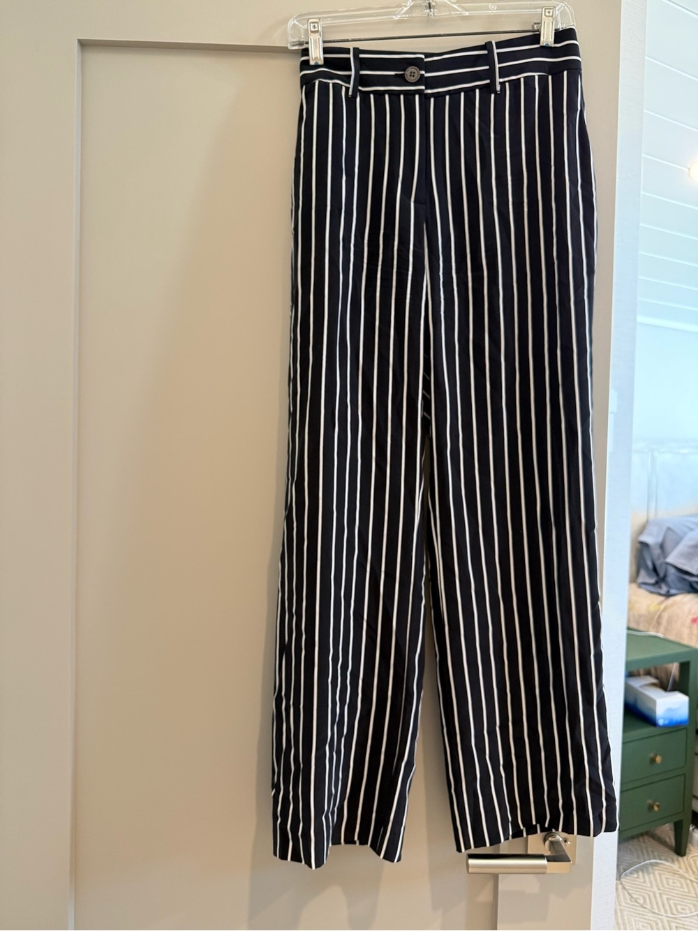 Equipment Black and White Vertical Stripe Wide Leg Pants